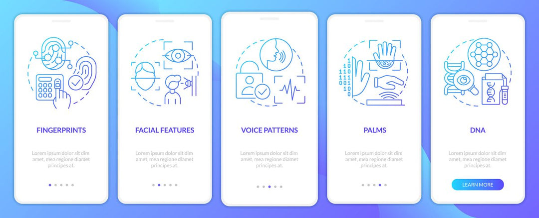 Usage of biometric technology mobile app screen set
