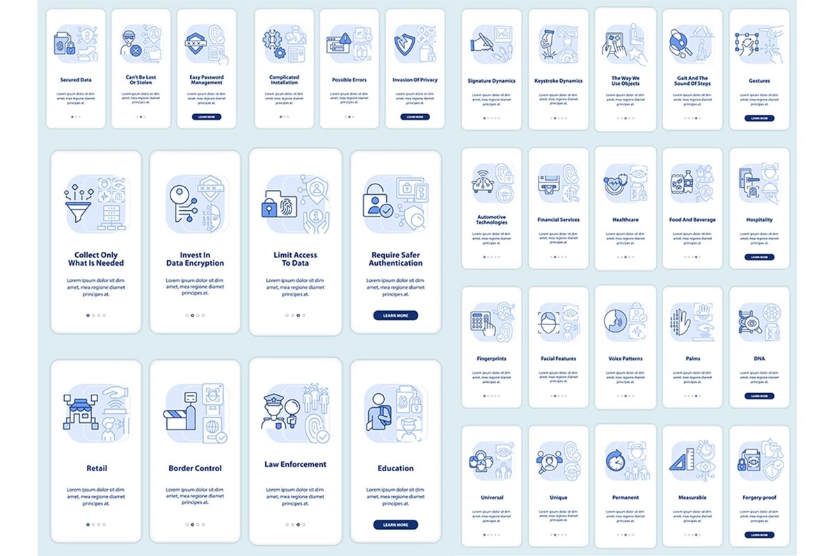 Usage of biometrics mobile app screen set