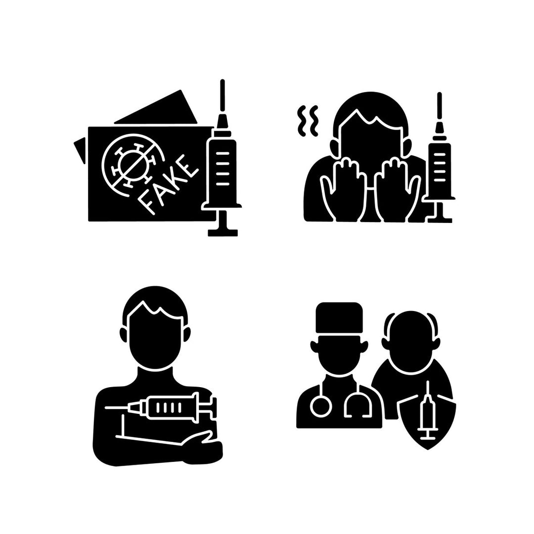 Vaccination and covid passport black glyph icons set on white space