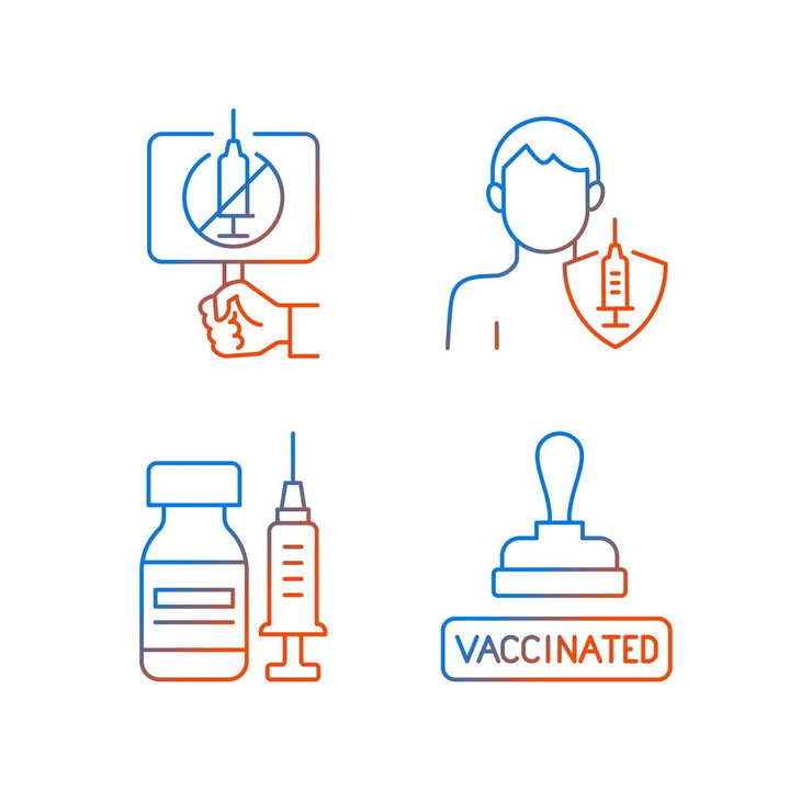 Vaccination and covid passport gradient linear vector icons set