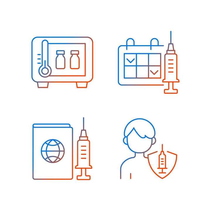 Vaccination and covid passport gradient linear vector icons set
