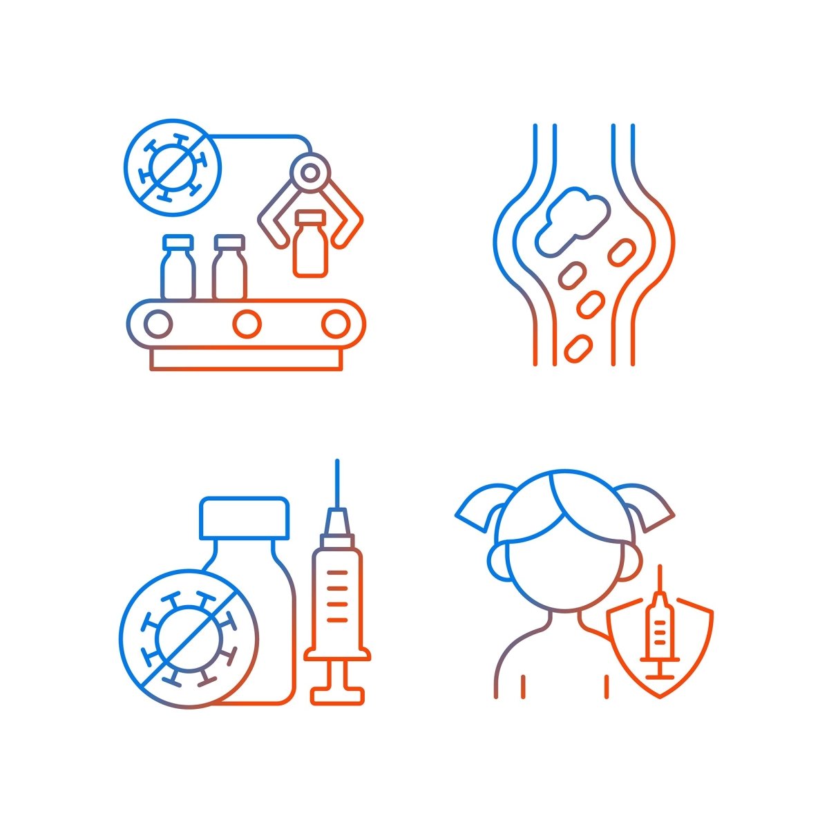 Vaccination and covid passport gradient linear vector icons set
