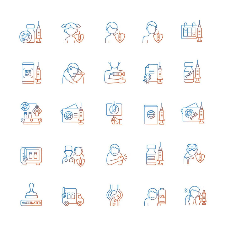 Vaccination and covid passport gradient linear vector icons set
