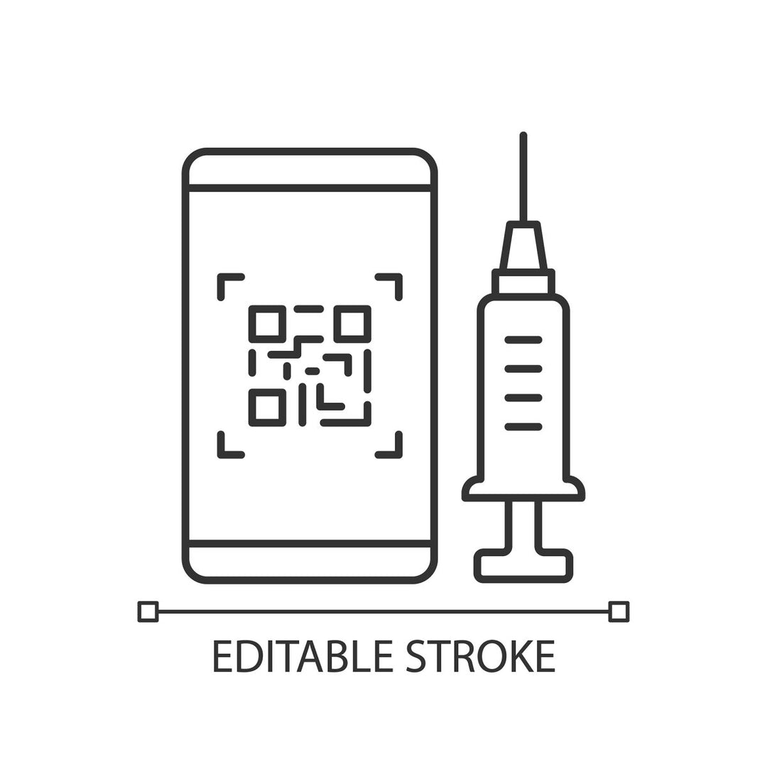 Vaccination and covid passport linear icons set