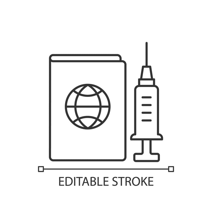 Vaccination and covid passport linear icons set