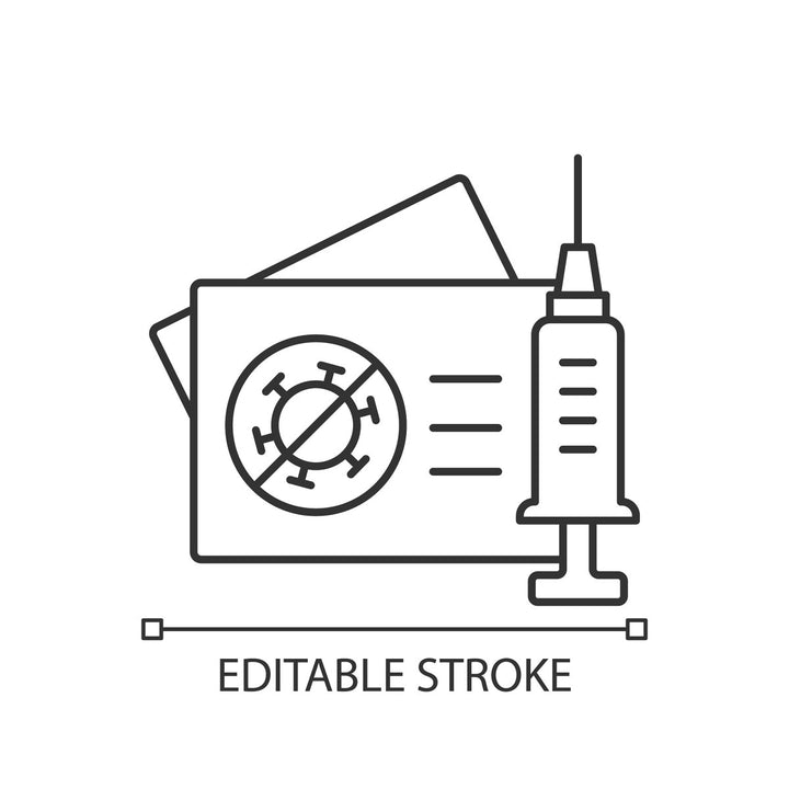 Vaccination and covid passport linear icons set