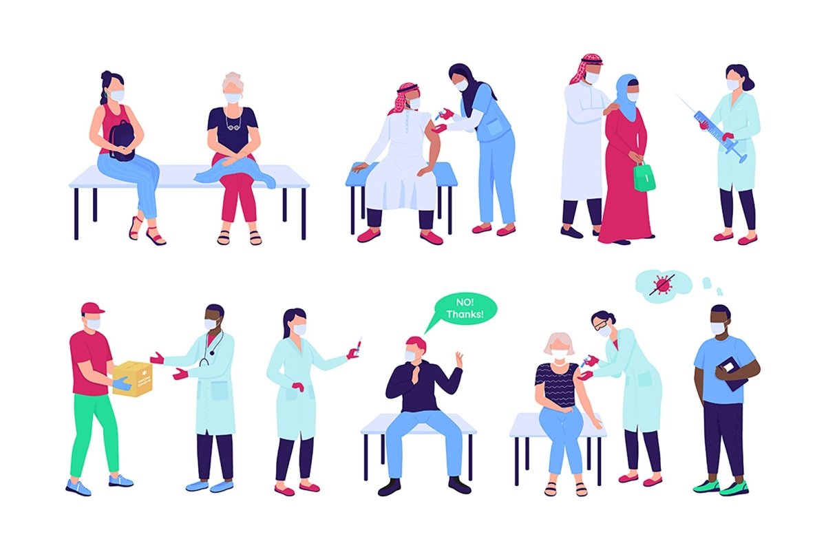 Vaccination semi flat color vector character set