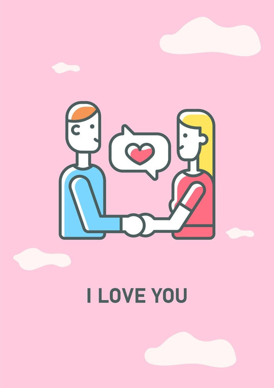 Valentines day greeting card with color icon element set