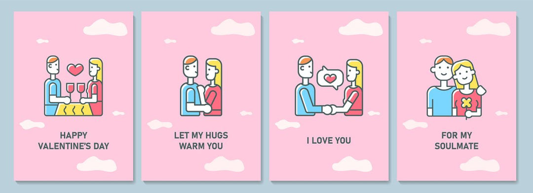 Valentines day greeting card with color icon element set