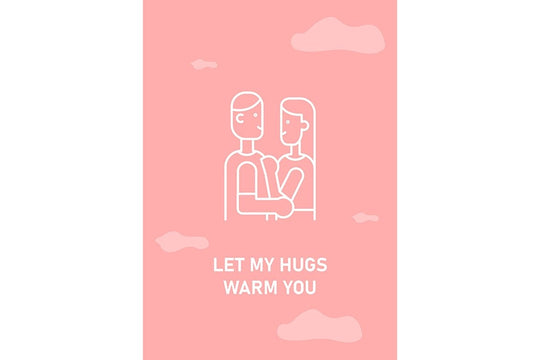 Valentines day postcard with linear glyph icon set