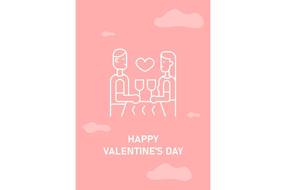 Valentines day postcard with linear glyph icon set