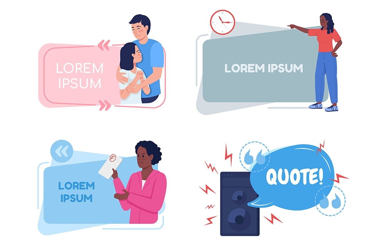 Vector quote box with flat character set