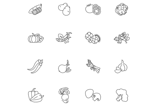 Vegetable pixel perfect linear icons set