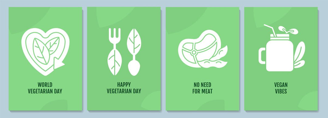 Vegetarian movement greeting cards with glyph icon element set