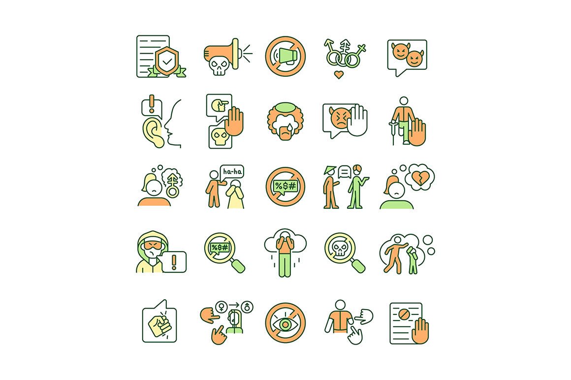 Verbal aggressiveness RGB color icons set