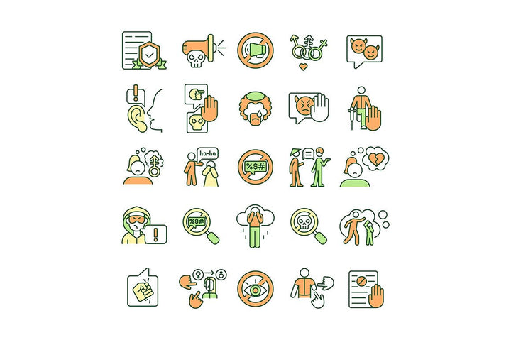 Verbal aggressiveness RGB color icons set