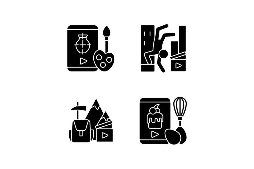 Videography black glyph icons set on white space