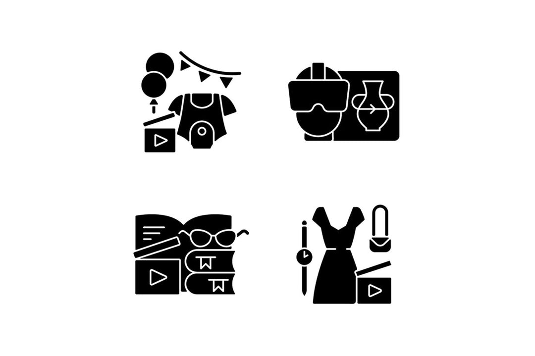 Videography black glyph icons set on white space