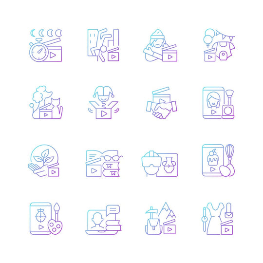Videography gradient linear vector icons set
