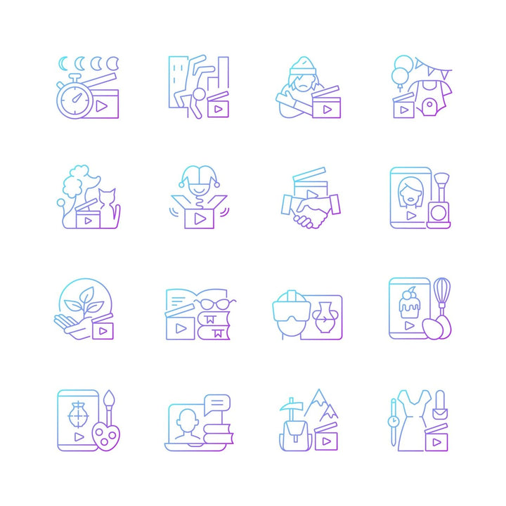 Videography gradient linear vector icons set