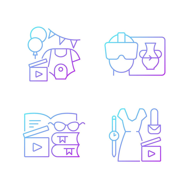 Videography gradient linear vector icons set