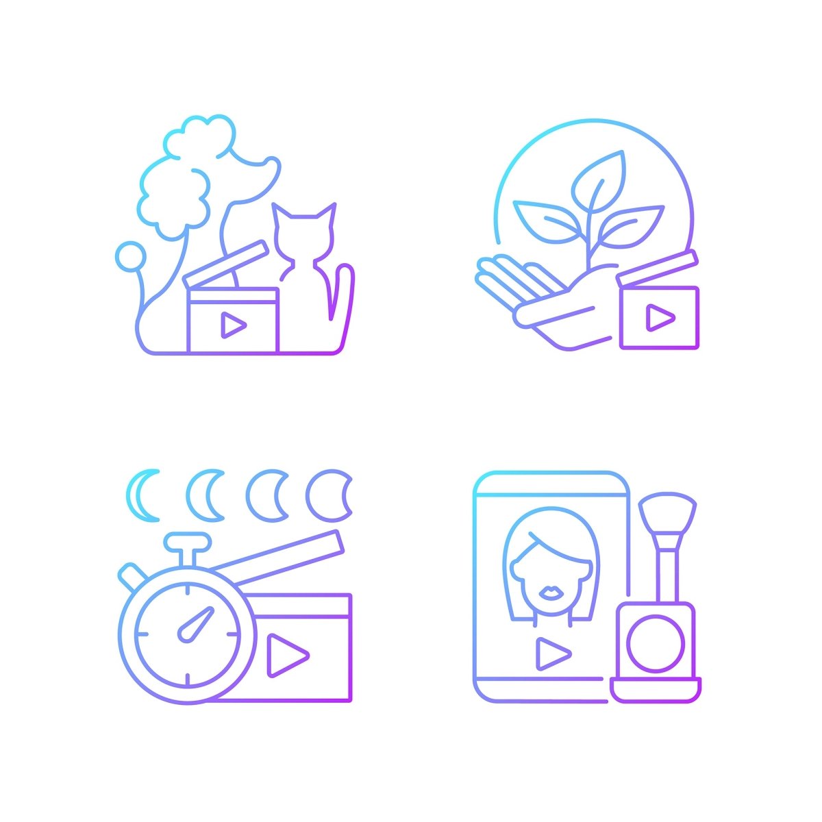 Videography gradient linear vector icons set