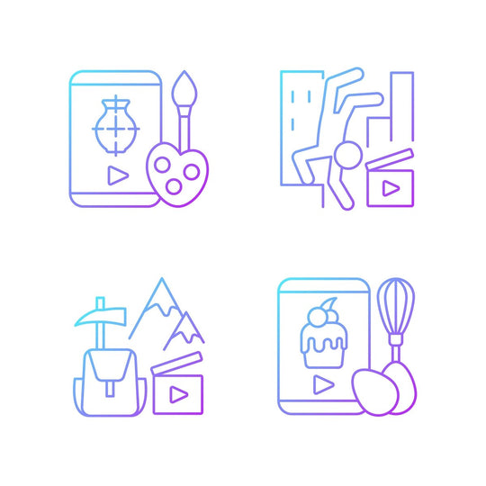 Videography gradient linear vector icons set