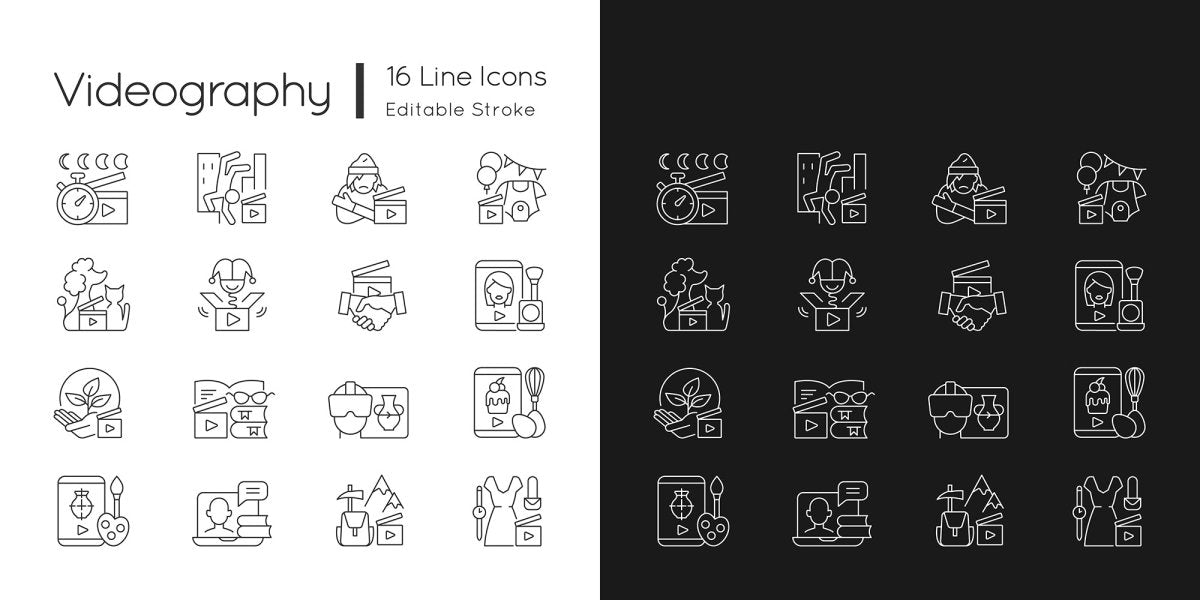 Videography linear icons set for dark and light mode