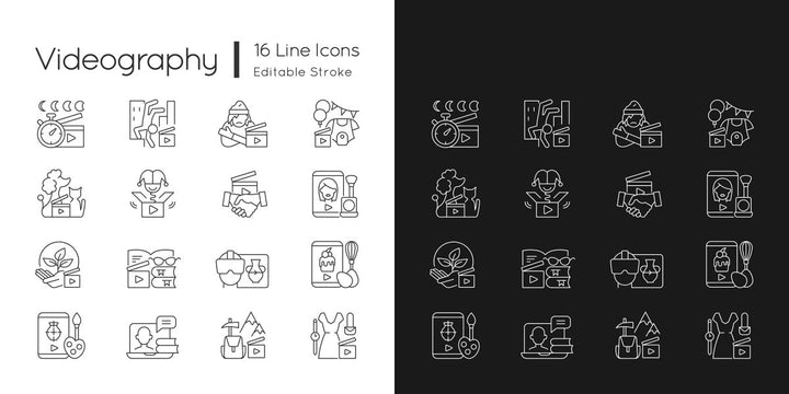 Videography linear icons set for dark and light mode