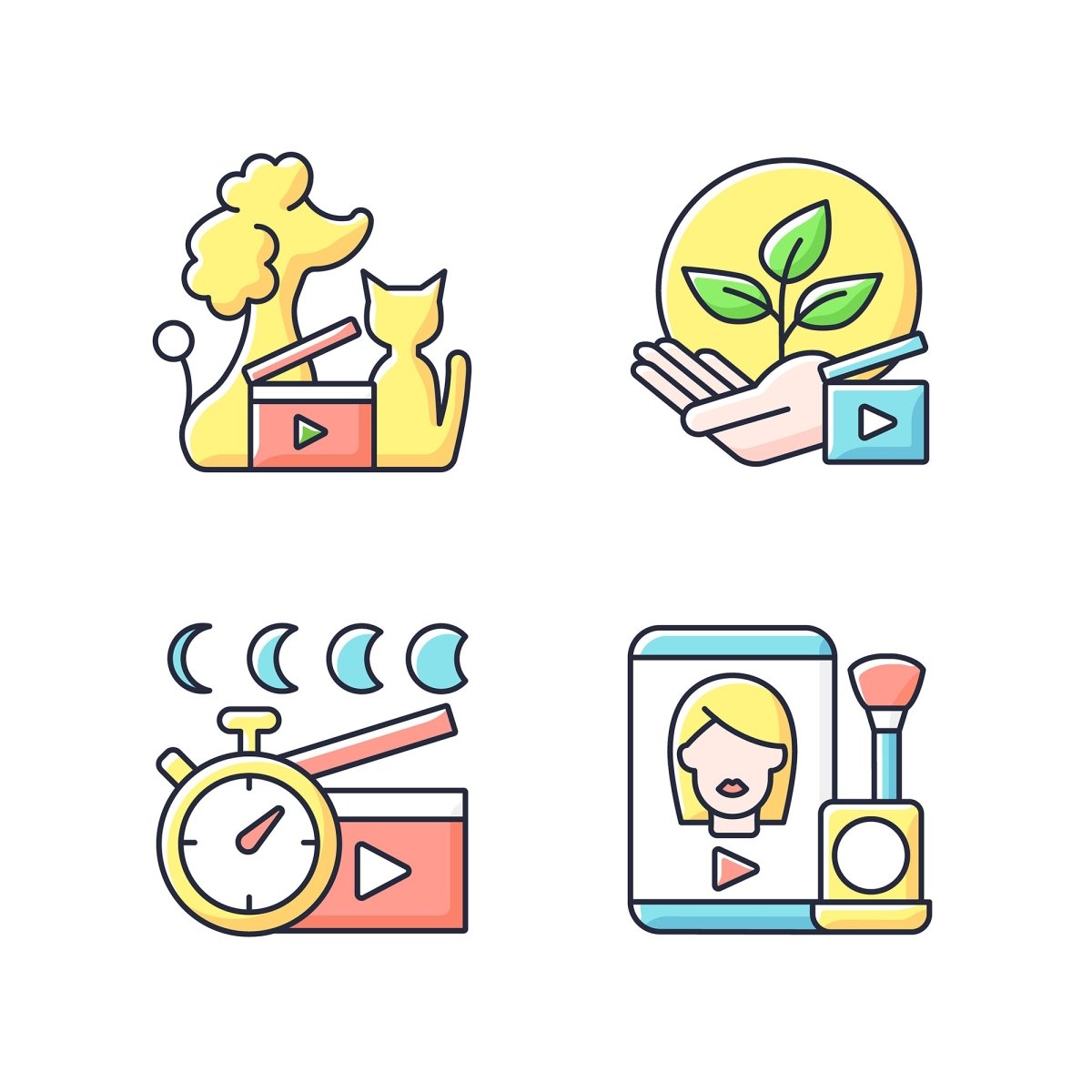 Videography RGB color icons set