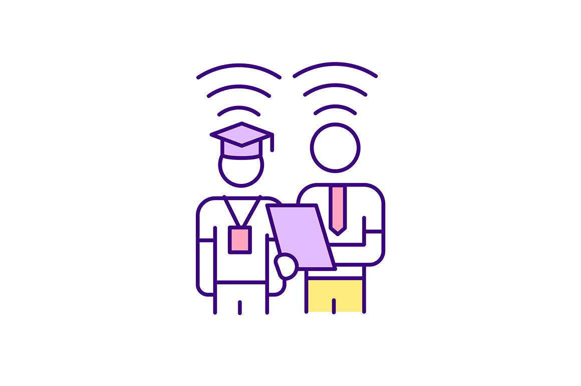 Virtual international internship RGB color icons set