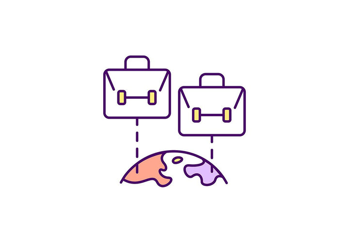 Virtual international internship RGB color icons set