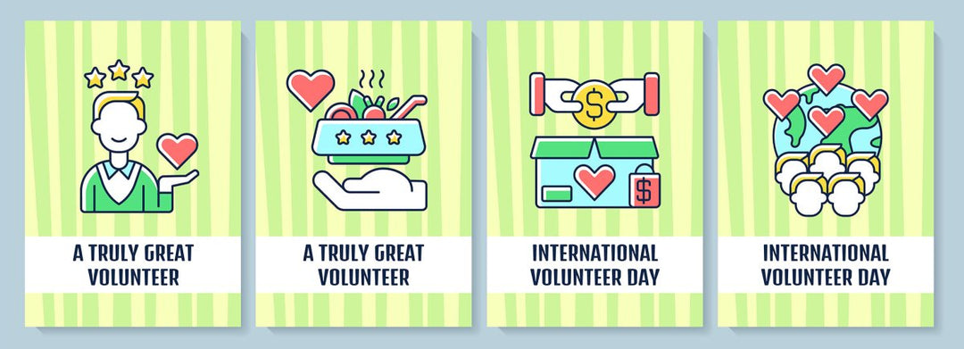 Volunteerism celebration greeting card with color icon element set