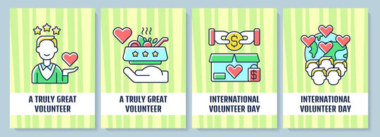 Volunteerism celebration greeting card with color icon element set
