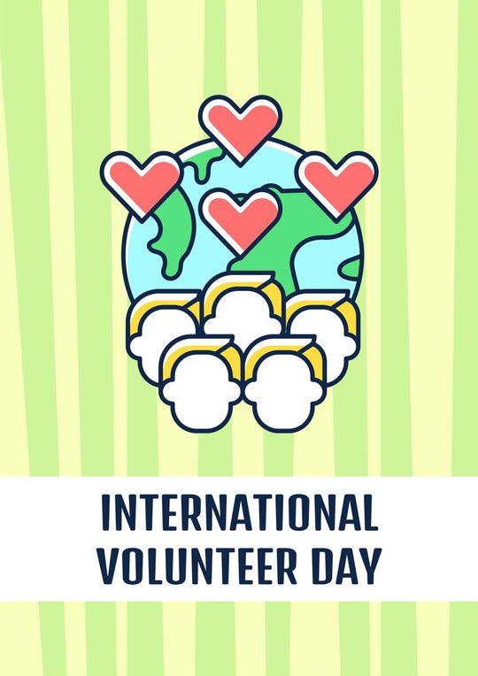 Volunteerism celebration greeting card with color icon element set