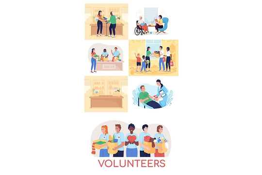 Volunteers 2D vector isolated illustration set