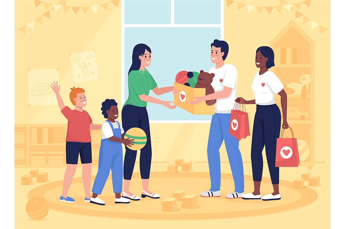 Volunteers 2D vector isolated illustration set