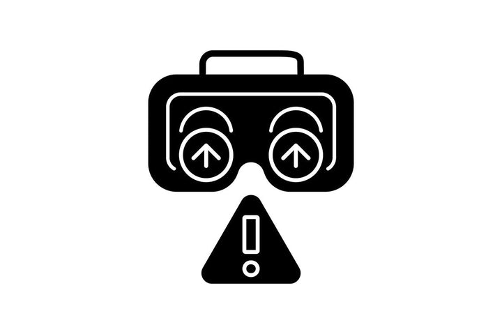 Vr headset black glyph manual label icons set on white space