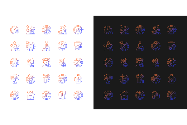 Vr headset gradient manual label icons set for dark and light mode