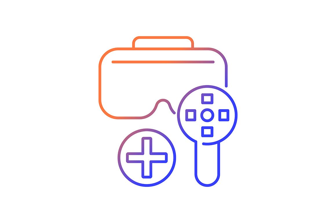 Vr headset gradient manual label icons set for dark and light mode