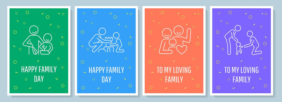 Warm wishes on family day postcard with linear glyph icon set