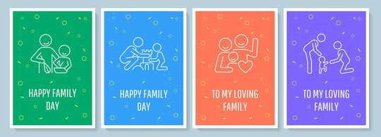 Warm wishes on family day postcard with linear glyph icon set