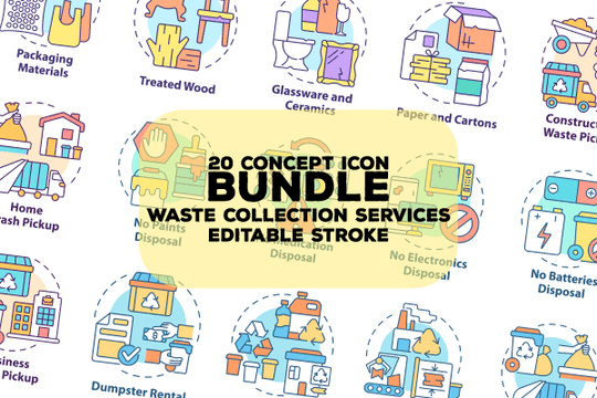 Waste collection services concept icons bundle