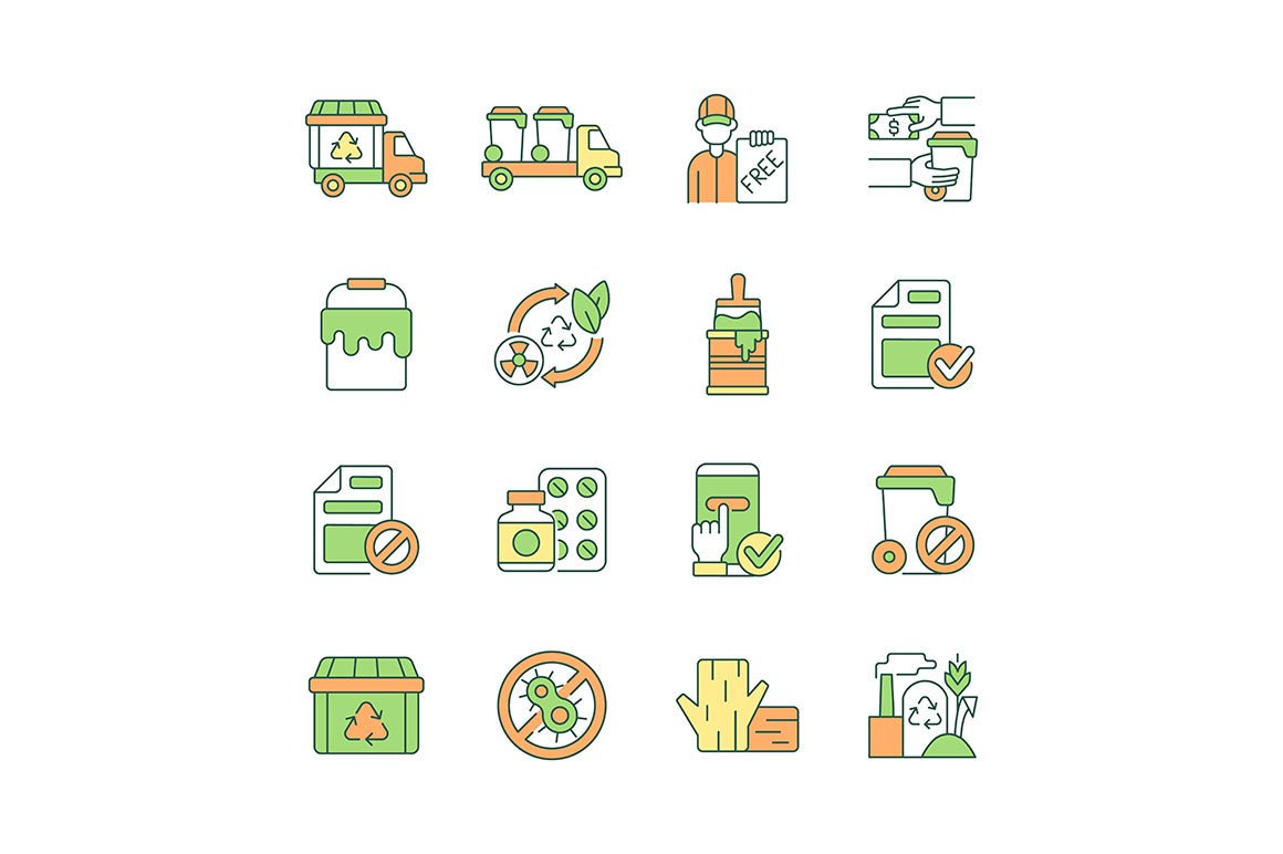Waste management RGB color icons set
