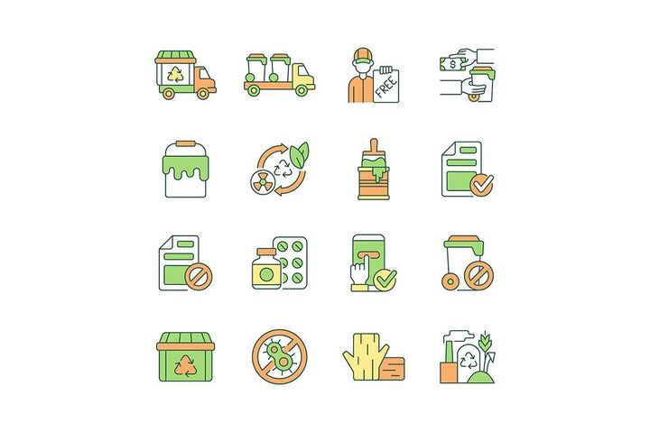 Waste management RGB color icons set