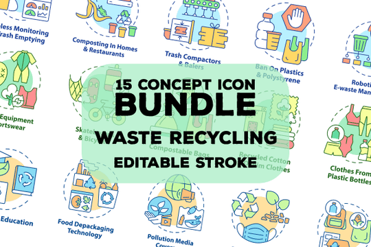 Waste Recycling Concept Icons Bundle. Editable Stroke