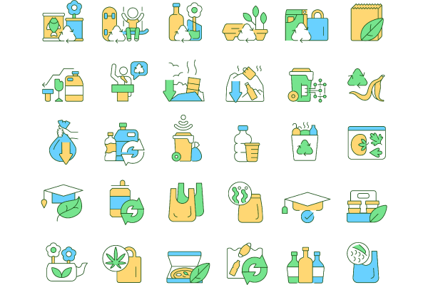 Waste recycling RGB color icons set