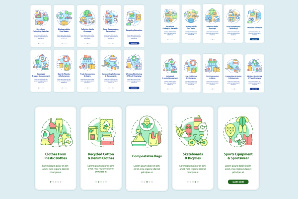 Waste Recycling Trends App Screen Bundle