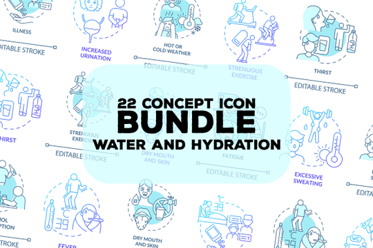 Water and hydration concept icons bundle