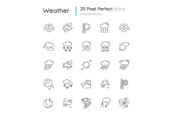 Weather pixel perfect linear icons set